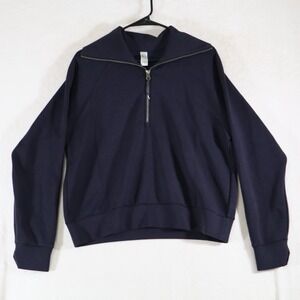 Spanx AirEssentials Women's M Quarter Zip Pullover Navy French Rib Lightweight